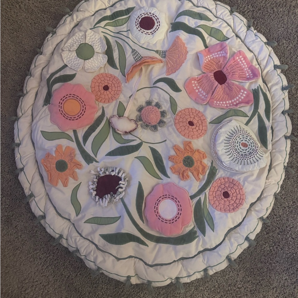 Crate&Barrel Floral Play Mat - Pink, Green, White